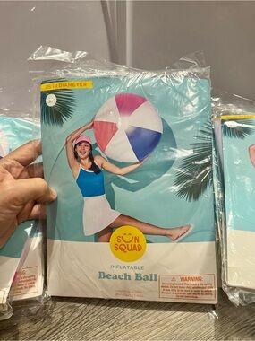 (9) Sun Squad Inflatable Beach Balls - Pink, Blue, White, Red
